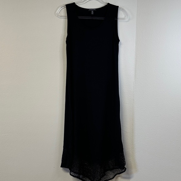Eileen Fisher Black Tank Handkerchief Net Hem Midi Dress Size XS - Picture 3 of 8